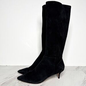 Schutz Pointy Toe Black Suede Kitten Heel Tall Boot 8 1/2 B